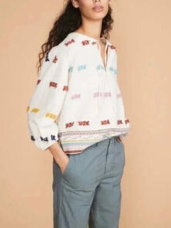 Lou & Grey Tops - Lou & Grey Embroidered Boho Peasant Top (M)